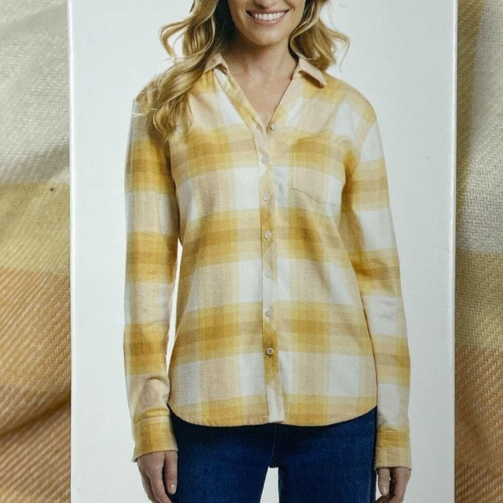 Weatherproof Vintage Womens Yellow Plaid Button-Up Shirt Size M d0502